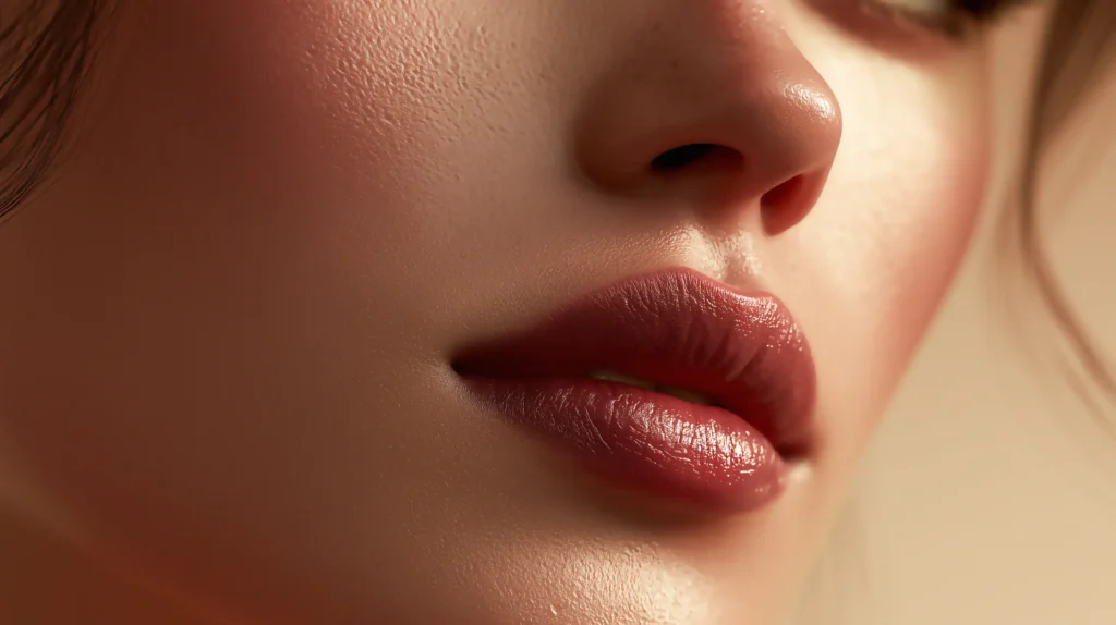 Makroaufnahme von gepflegten, leicht geöffneten weiblichen Lippen. Symbolbild für natürliche Lippenunterspritzung und Faltenbehandlung in unserer Privatklinik.